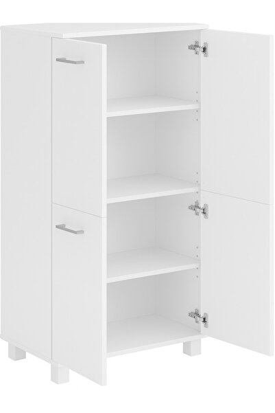 YURKUR MOBİLYA Beyaz Çok Amaçlı Dolap – 4 Kapaklı, 3 Raflı, Modern ve Kullanışlı Depolama Ünitesi