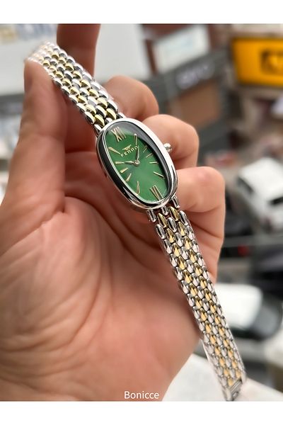 FERRO In Stylish Box, Silver Green, Steel Cord, Oval Case, Special Series Women's Wristwatch Bracelet Gift