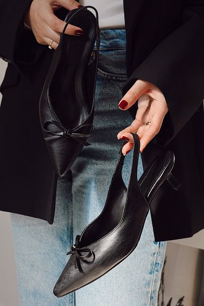POLKA STORE Ribbon Pointed Toe Bow Detailed Short Kitten Heeled Comfortable Stylish Women's Shoes