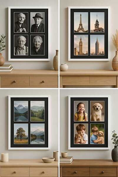 Tuğra Sanat Galerisi Dörtlü Fotoğraf Çerçevesi Kolaj 10x15 Cm Dış Ölçü 40x30 ...
