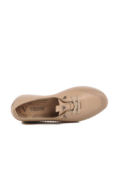 Voyager Beige Genuine Leather Anatomical Women's Casual Shoes