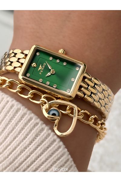 FERRO Stylish Box, Yellow Green, Steel Cord, Rectangular Case, Vip Series Women's Wristwatch Bracelet Gift