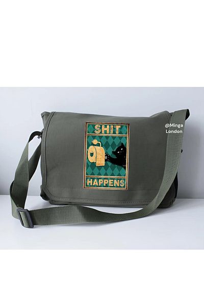 Minga London Khaki  Happens Cat School, Course, Classroom Messenger Bag -Mingalondon