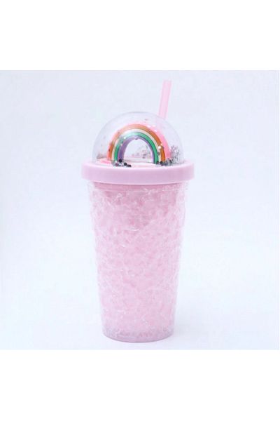 Honney Boutique Led 3D Colorful Lighted Mica Water Bottle Flask Water Bottle Cocktail Glass with Straw Lighted Figure