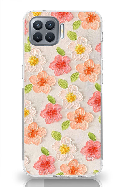 moonset Oppo Reno 4 Lite Uyumlu Çiçek Tasarımlı Baskılı Şeffaf Telefon Kılıfı
