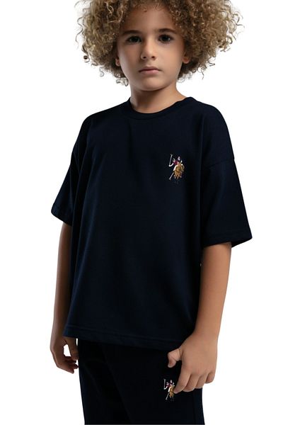 U.S. Polo Assn. Παιδικό μαύρο ποδηλατικό γιακά με κοντό μανίκι U.S. Polo Διπλό κοστούμι VR.us.d21.ç19.y.11