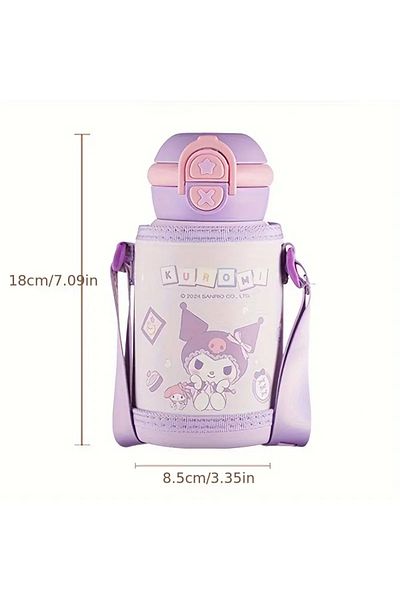ada çanta kırtasiye Children's Thermos Flask Stainless Steel Kuromi Figured with Case 550ml Double Function Lid Ad5641