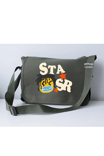 Minga London Khaki Stasr Printed School, Course, Classroom Messenger Bag -Mingalondon