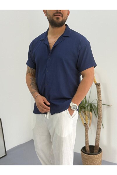 Combineman35 Ανδρικό κοντομάνικο πουκάμισο με τσακισμένο ύφασμα