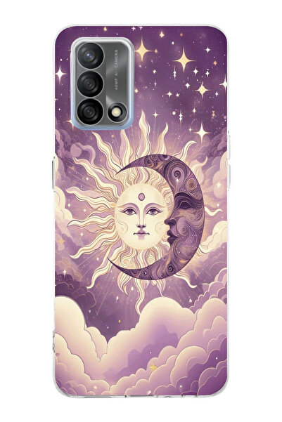 moonset Oppo A74 Uyumlu Ay ve Güneş Tasarımlı Baskılı Şeffaf Telefon Kılıfı