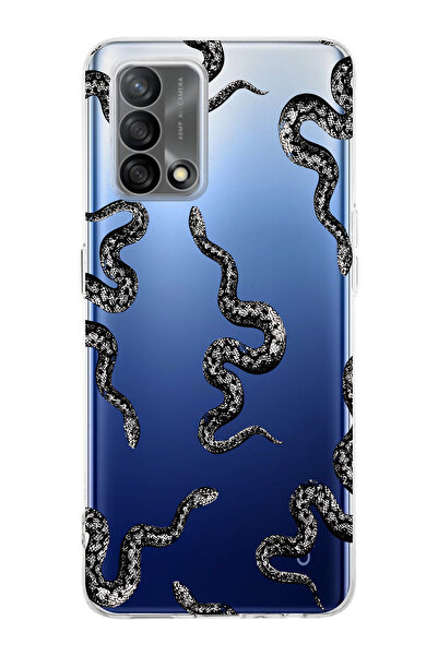 moonset Oppo A74 Uyumlu Yılan Tasarımlı Baskılı Şeffaf Telefon Kılıfı