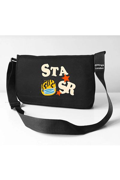Minga London Black Stasr Printed School, Course, Classroom Messenger Bag -Mingalondon