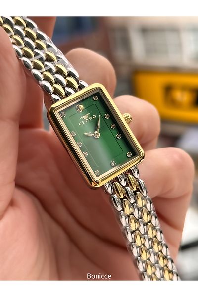 FERRO Stylish Box, Yellow Silver, Steel Cord, Rectangular Case, Vip Series Women's Wristwatch Bracelet as a Gift