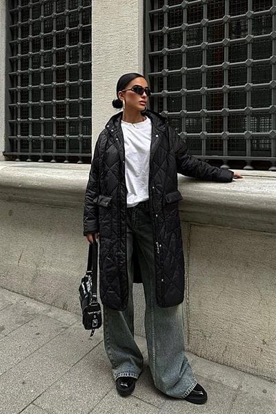 Kokosh moda Zipper and Hooded Long Quilted Coat 7062