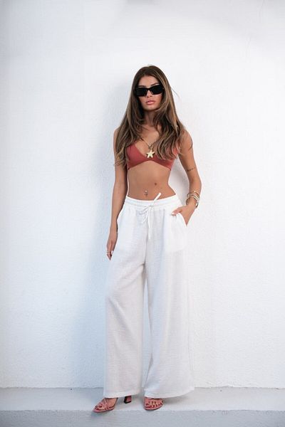 Gökyüzü Moda Accessory Detail Linen Trousers