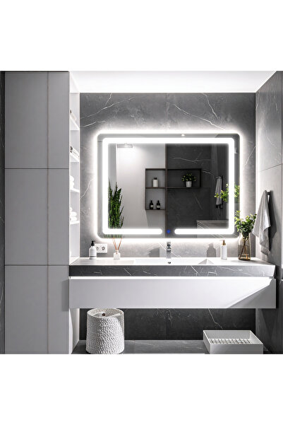 lumora mirror design Linea Beyaz Led'li Kumlamalı Lavabo & Banyo Aynası (Doku...