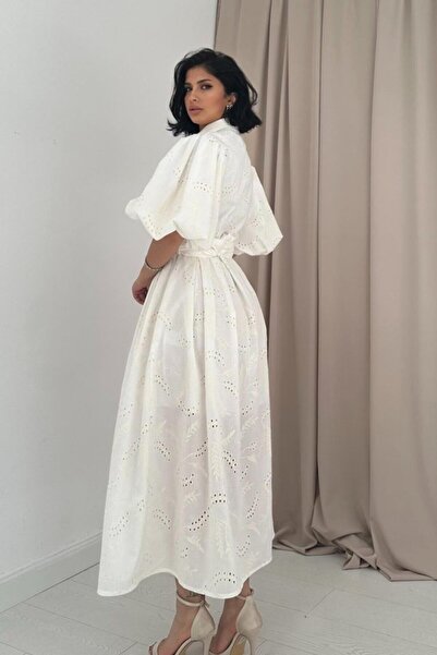 JANES Ecru Pleated Balcony Dress