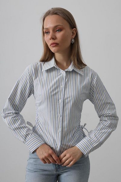 Moka Shopin Mokashopin Gathered Side Striped Shirt - Blue-Black