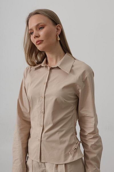 Moka Shopin Mokashopin Striped Shirt with Shirred Sides - Camel