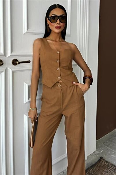 buğrahayalin One Shoulder Bustier Plazzo Pants Viscon Suit 10159