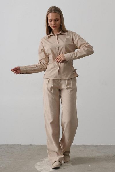 Moka Shopin Mokashopin Striped Shirt with Shirred Sides - Camel