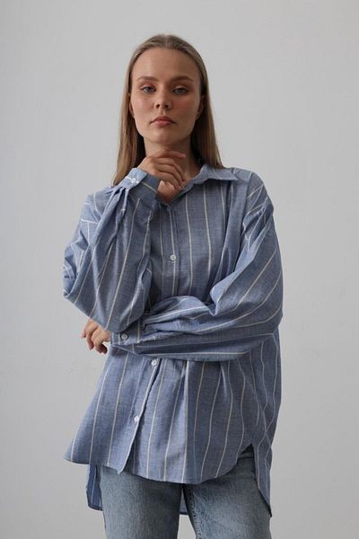 leyla sanat sanata yeni bir bakış açısı Leyla New Perspective on Art Art Striped Tunic Shirt - Blue Pattern 1