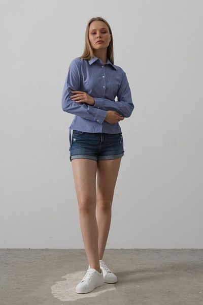 passense Striped Shirt with Gathered Sides - Striped Blue