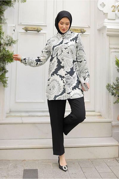 Moda Rosa 25Y7570 - Black - Motif Pattern Shirt Suit