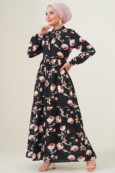 modaserdem 2144 Judge Collar Hijab Dress - E.Black
