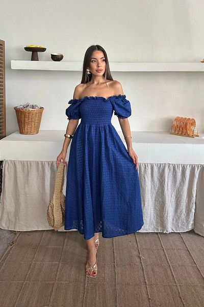 İpeksi Silky Saks Gipeli Brode Dress