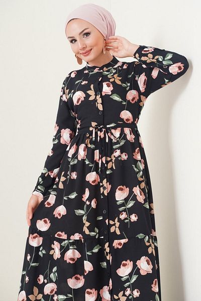 modaserdem 2144 Judge Collar Hijab Dress - E.Black