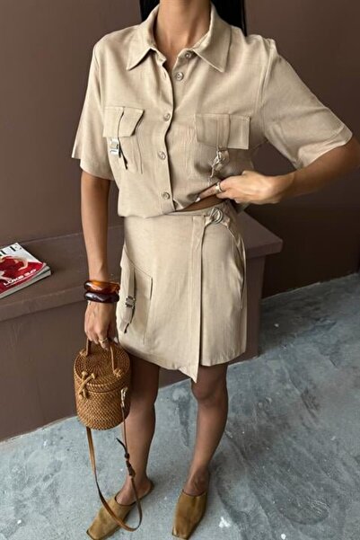 MD Kumsal Eyesof Shirt Shorts Skirt Viscon Linen Set 10162