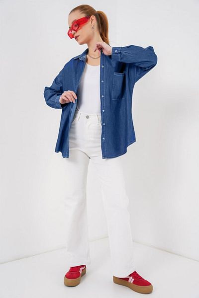 MRA Fashion Oversize Denim Shirt 20280 - Navy Blue