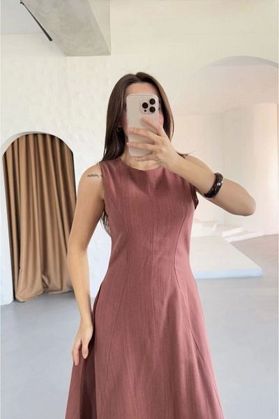 Kokosh moda Linen Long Sleeveless Dress - Dusty Rose