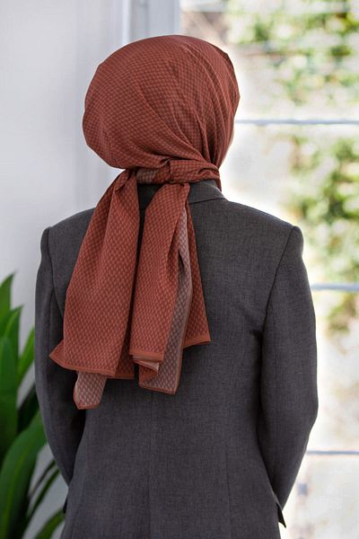 Vissona Luxury Medina Silk Straw Patterned Copper Colored 75X195 Wrinkle Free Shawl Moss Crepe Stitch Type Italian Stitch