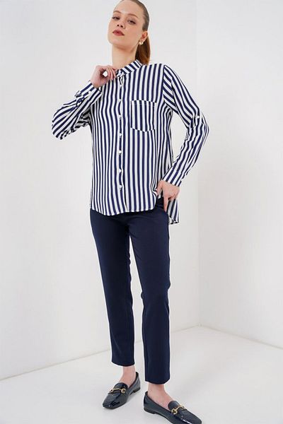 MODAVERA Long Sleeve Striped Shirt 20283 - Navy Blue
