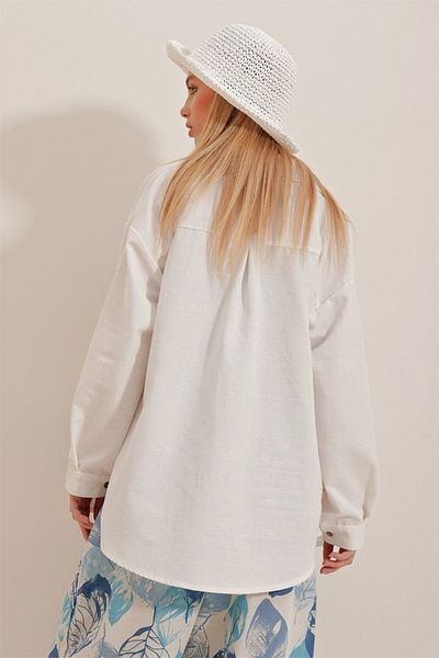 leyla sanat sanata yeni bir bakış açısı Leyla Sanat a New Perspective on Art Women Linen Fabric Oversize Shirt