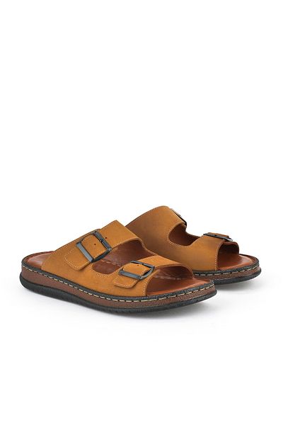 Ziya , Men's Genuine Leather Slippers 1511045 Zs1 Tan
