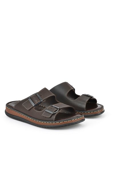 Ziya , Men's Genuine Leather Slippers 1511045 Zs1 Coffee
