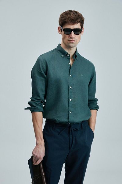 Lufian 111010630   Pitaya Linen Shirt Comfort Fit Men's Shirt Green