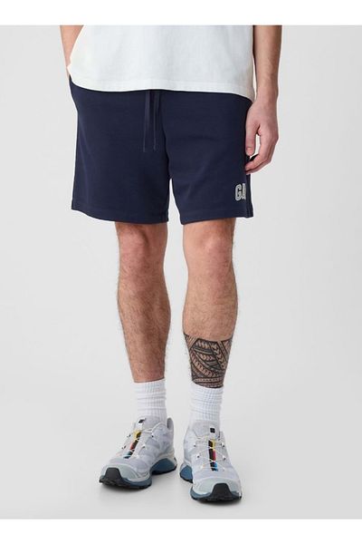 GAP V-Frch ft Herıtage Logo Short Terry Fabric Shorts Men's Shorts Navy Blue