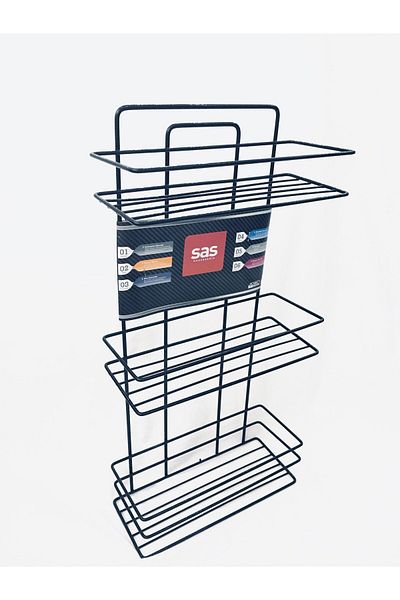 Sas Haus طقم اكسسوارات الحمام 4 قطع اسود، رف دش مسطح ستانلس ستيل مدى الحياة، حامل شامبو اسود TSH-03