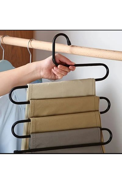 Turkco (5 Pieces) 5-Layer Multi-Layer S-Shape Trouser Scarf Towel Rack Does Not Leave Marks, Non-Slip, Metal, Black