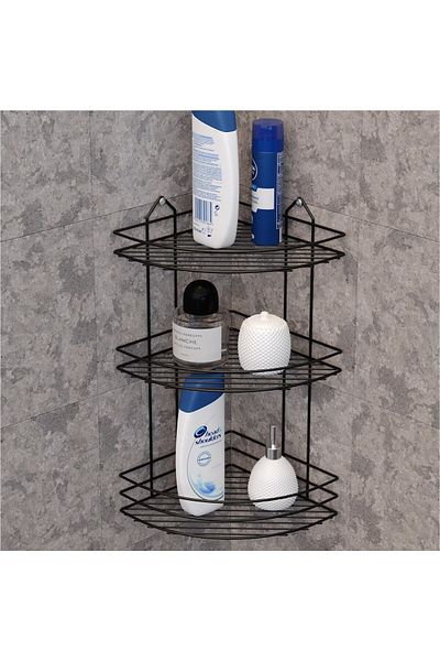 Sas Haus Bathroom Accessory Set 3 Pieces Black, Lifetime Stainless Corner Shower Shelf Shampoo Holder Black Ek-03