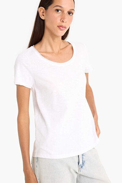 DeFacto Regular Fit Round Neck Basic Plain Short Sleeve White T-Shirt K1508Az25Sm