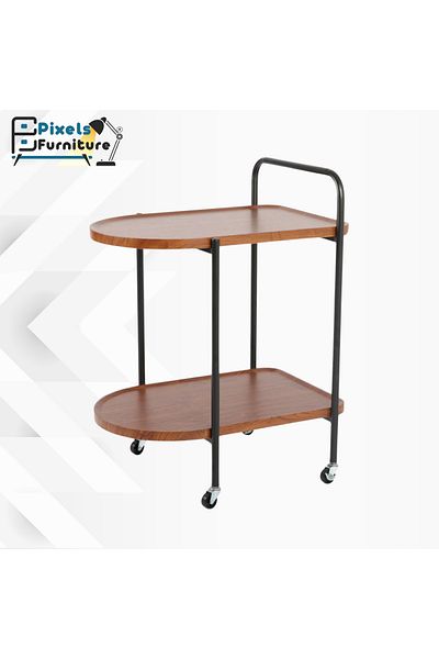PixelsFurniture Pixel Furniture Rectangular 2-Tier Mobile Tea and Coffee Serving Trolley, Brown