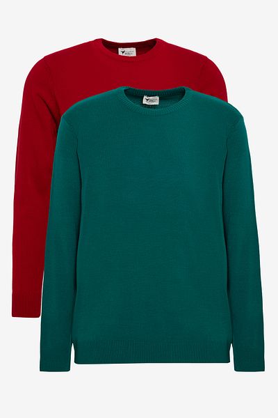 AC&Co / Altınyıldız Classics Men's Red-Green 2-Pack Standard Fit Regular Cut Crew Neck Knitwear Sweater