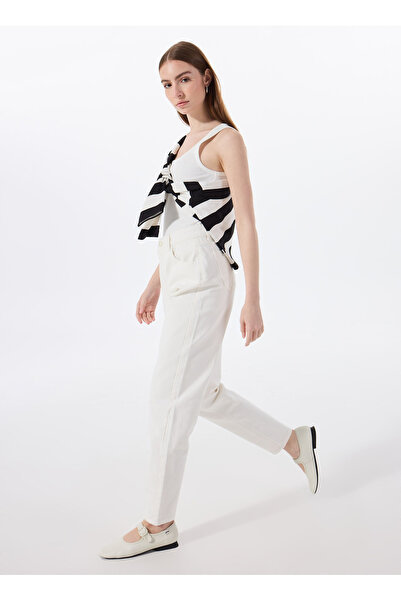 Mustang Standart Bel Normal Paça Mom Fit Beyaz Kadın Denim Pantolon CHARLOTTE TAPERED-1011