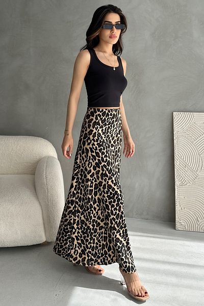EYLANA FUSTA LUNGĂ CU MOLIE CU MOLIE DE LEOPARD DE FEMEI