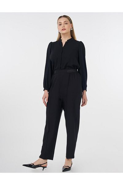 Kayra Grass Stitched High Waist Trousers Black